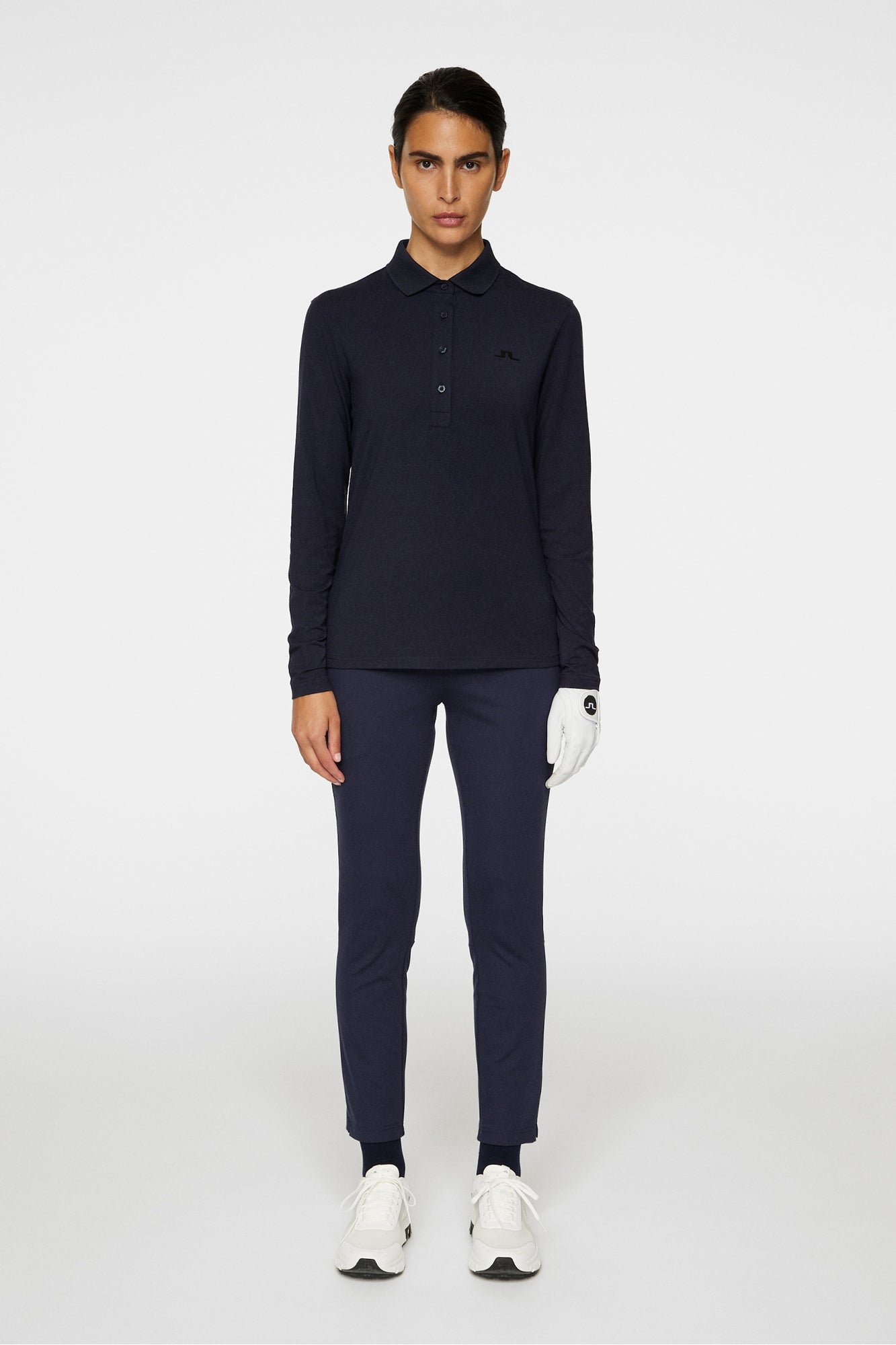 Women | Flor Long Sleeve Polo | Navy Melange