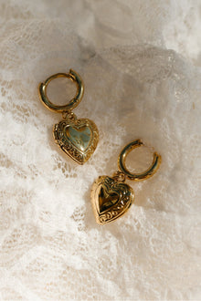 Women | Heart Locket Hoop Earrings | Gold