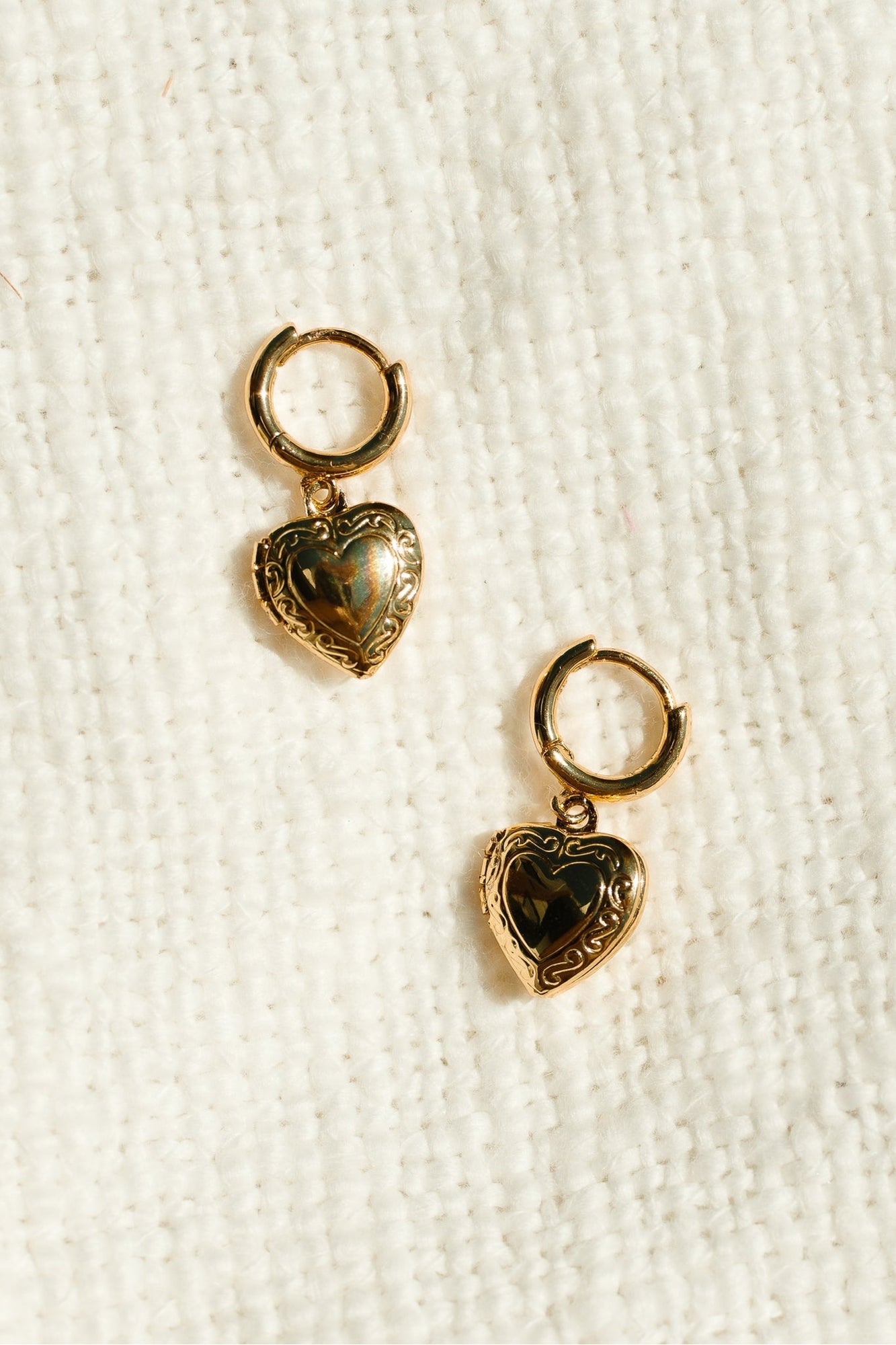 Women | Heart Locket Hoop Earrings | Gold