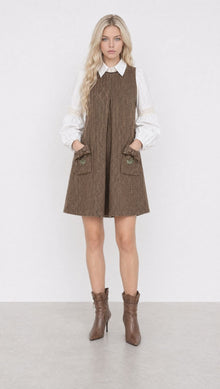 Women | Herringbone Tweed Mom Dress | Brown x White