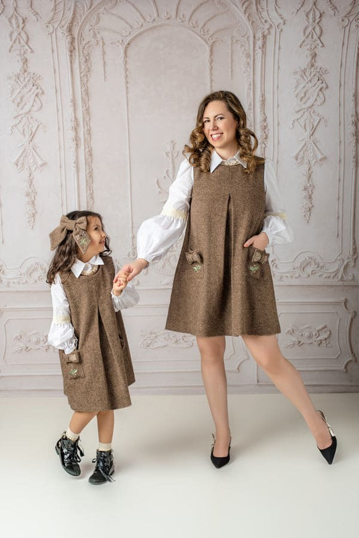 Women | Herringbone Tweed Mom Dress | Brown x White