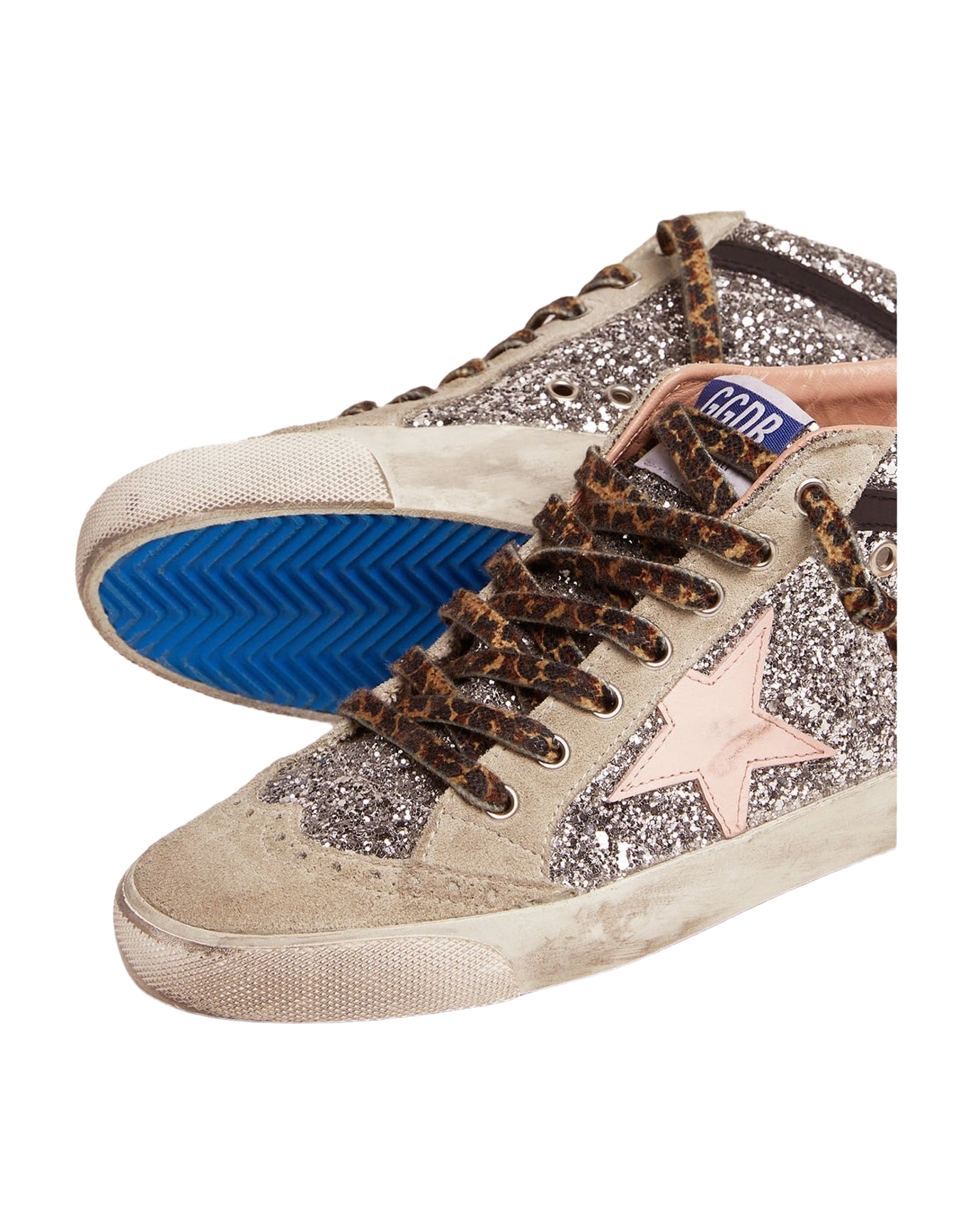 Women | Mid Star Sneakers with Silver Glitter Upper & Pale Pink Star | Silver x Light Pink x White x Black