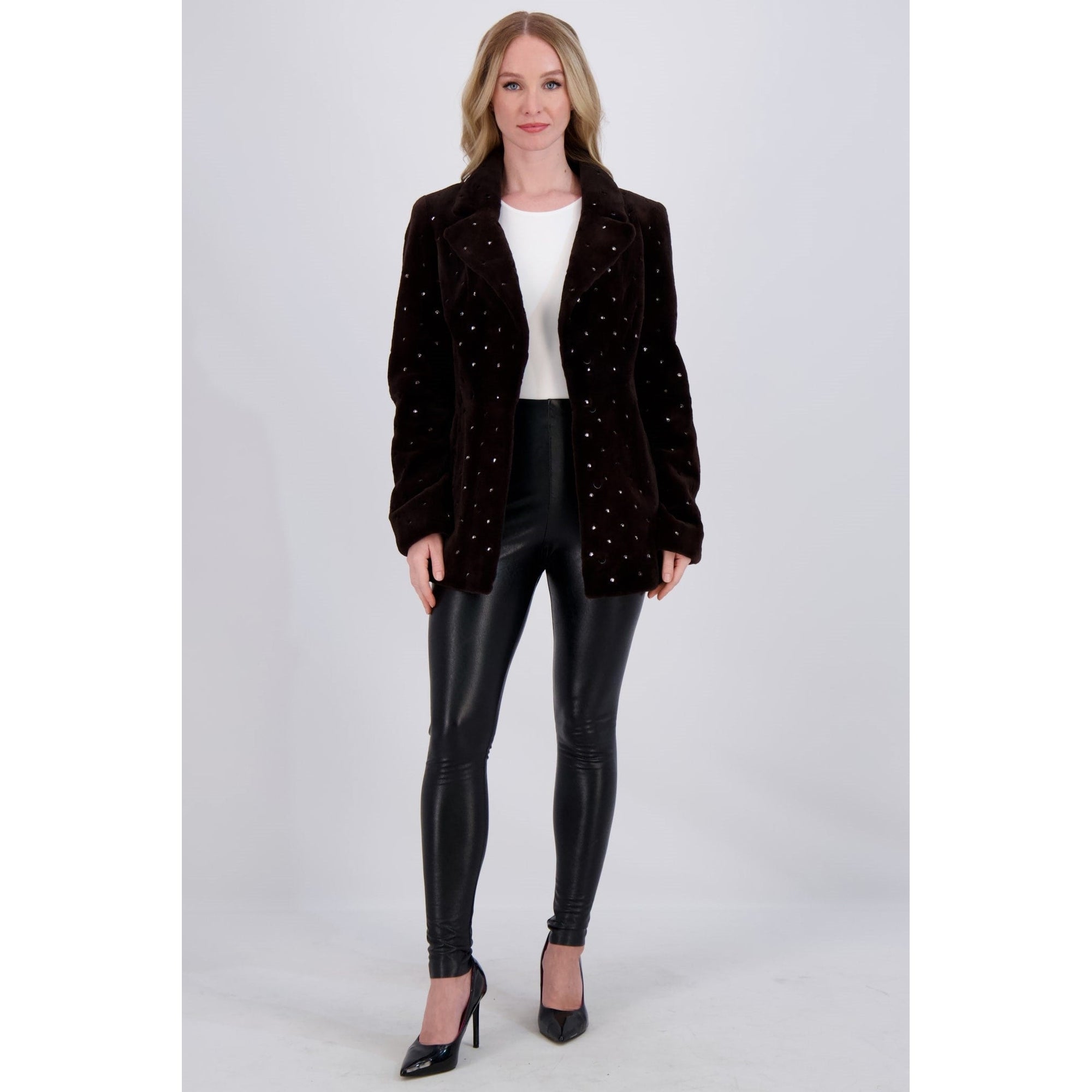 Women | Mink Jacket With Crystals | Brown