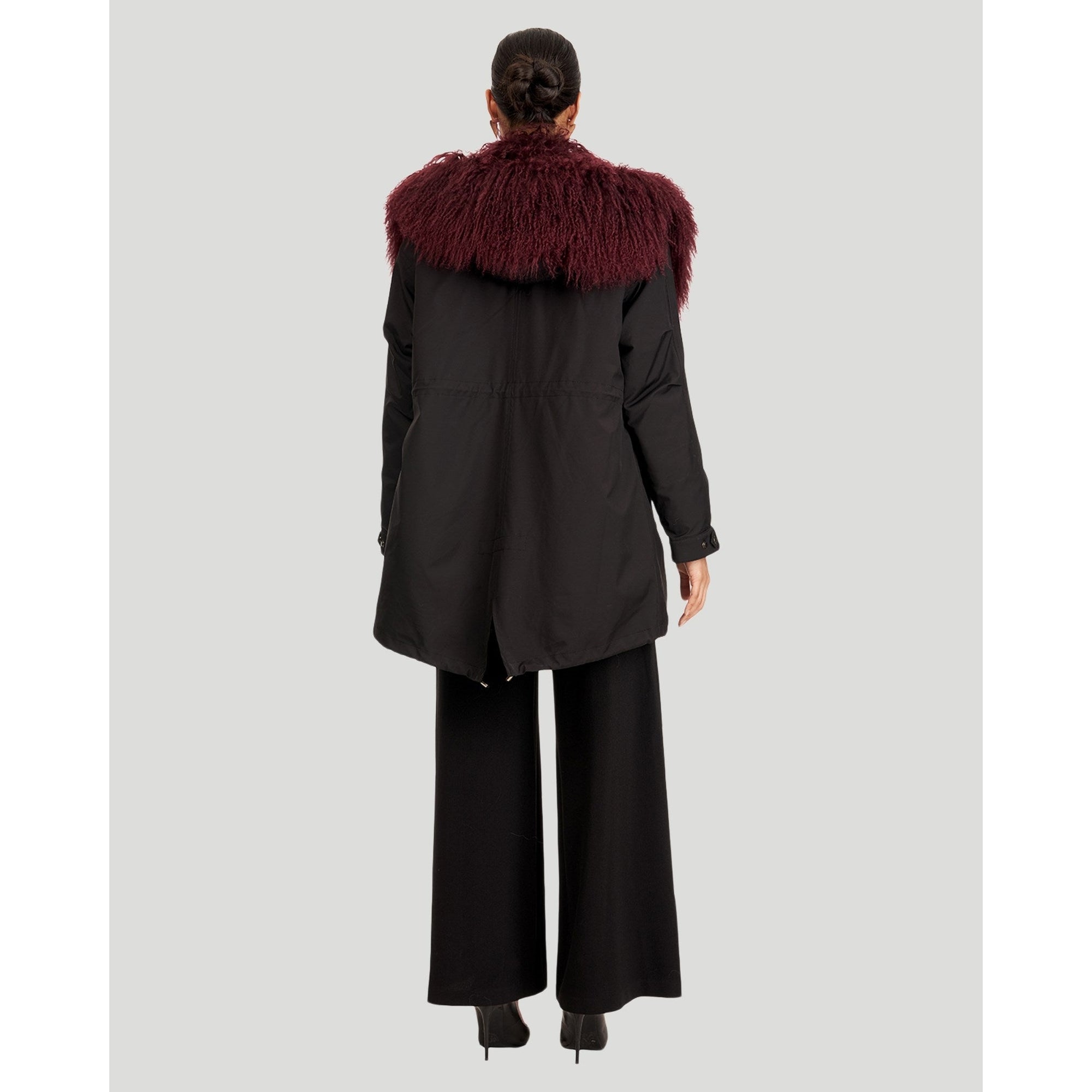 Women | Parka With Lamb Trim | Aubergine/Black