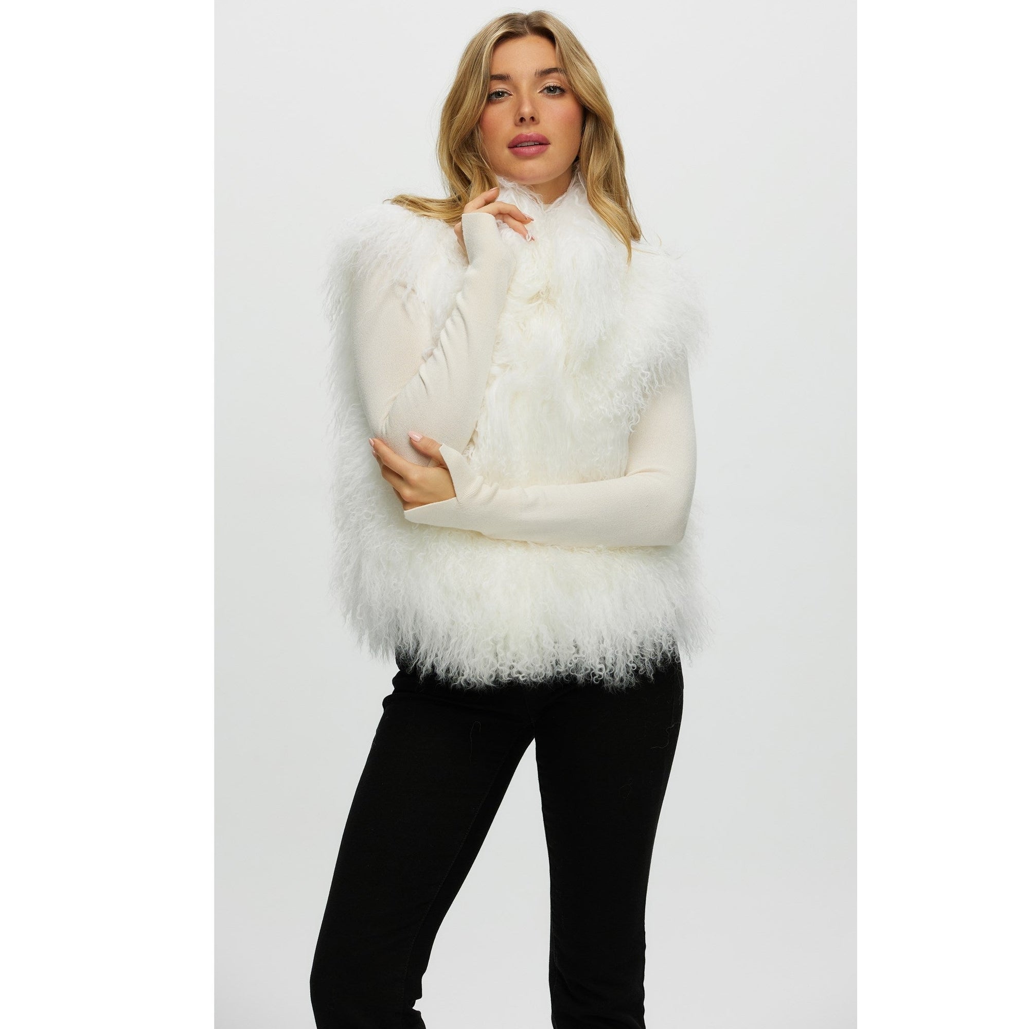 Women | Select Mongolian Lamb Vest | White