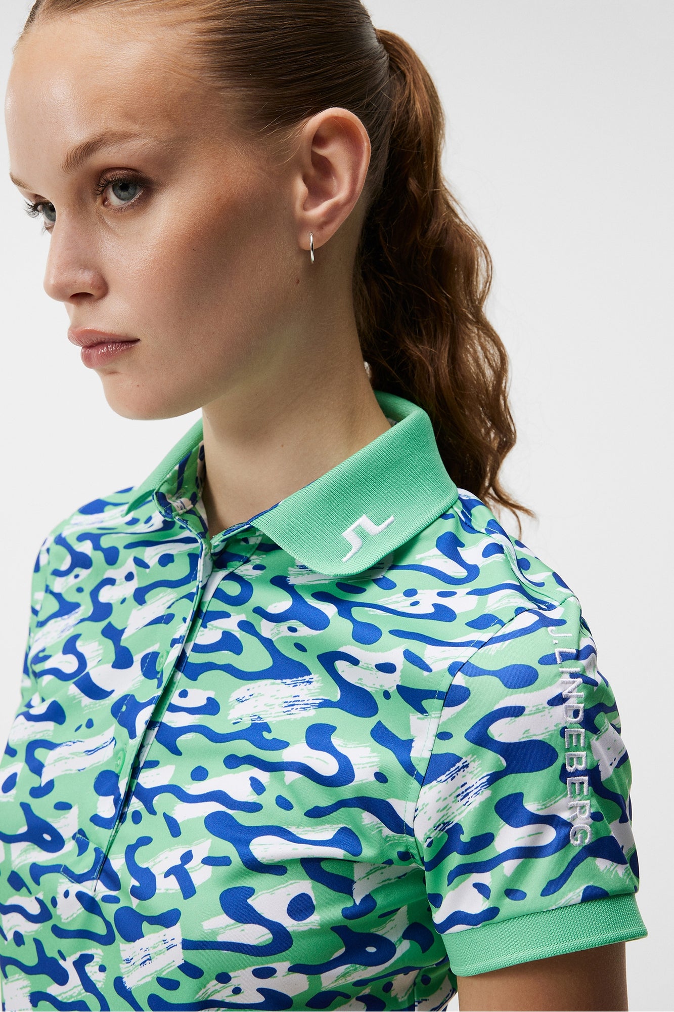 Women | Tour Tech Print Polo | Caldera Jade Cream
