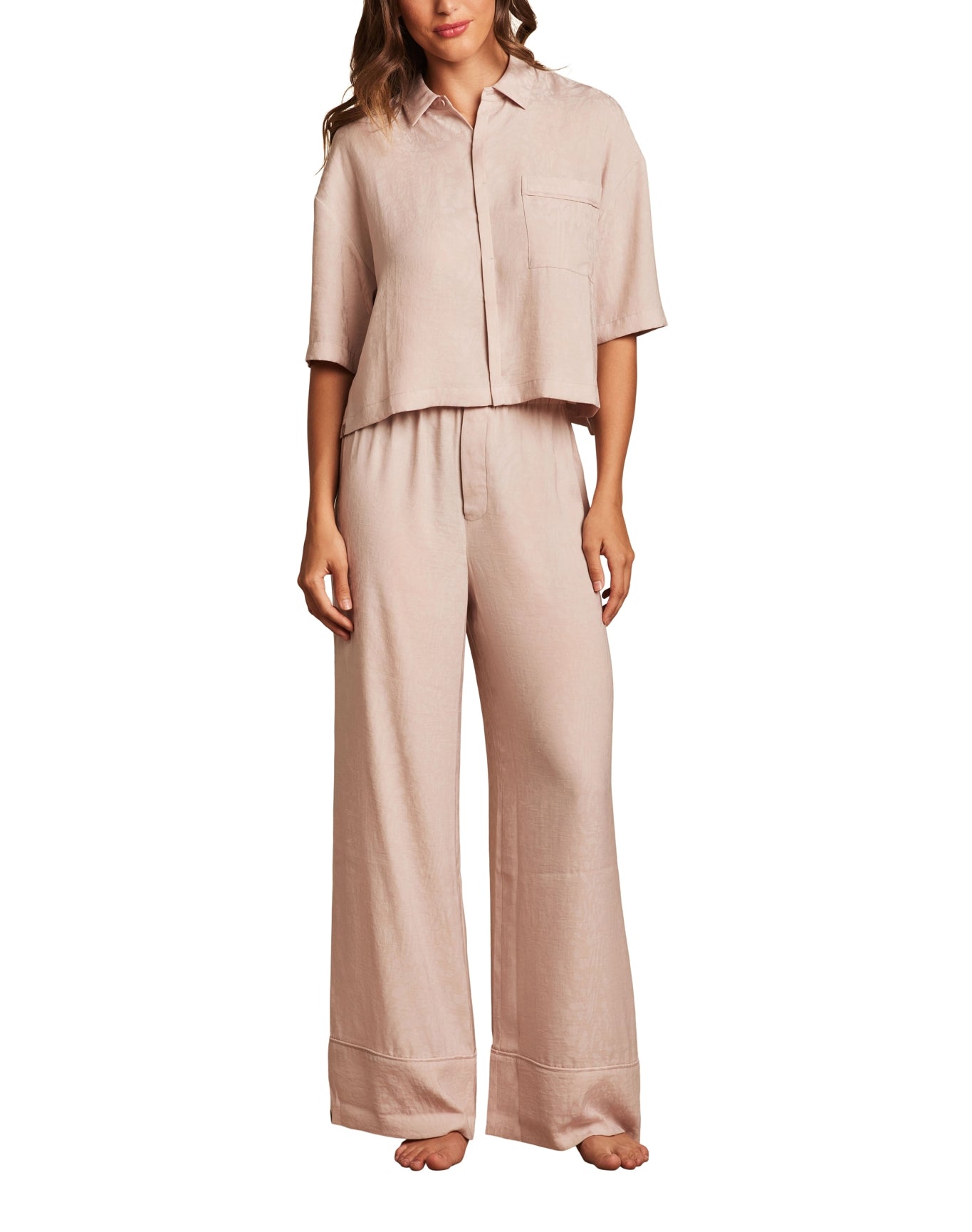 Women | Washed Satin Jacquard Cropped Shirt | Feather
