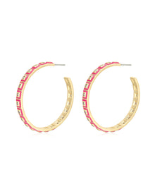 XL Pyramid Stud Hoops | Gold | Hot Pink Enamel/Cubic Zirconia