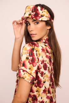 Womens | Eberjey x Lily Aldridge - Inez Washable Silk Printed Eye Mask | Botanical Flower Merlot