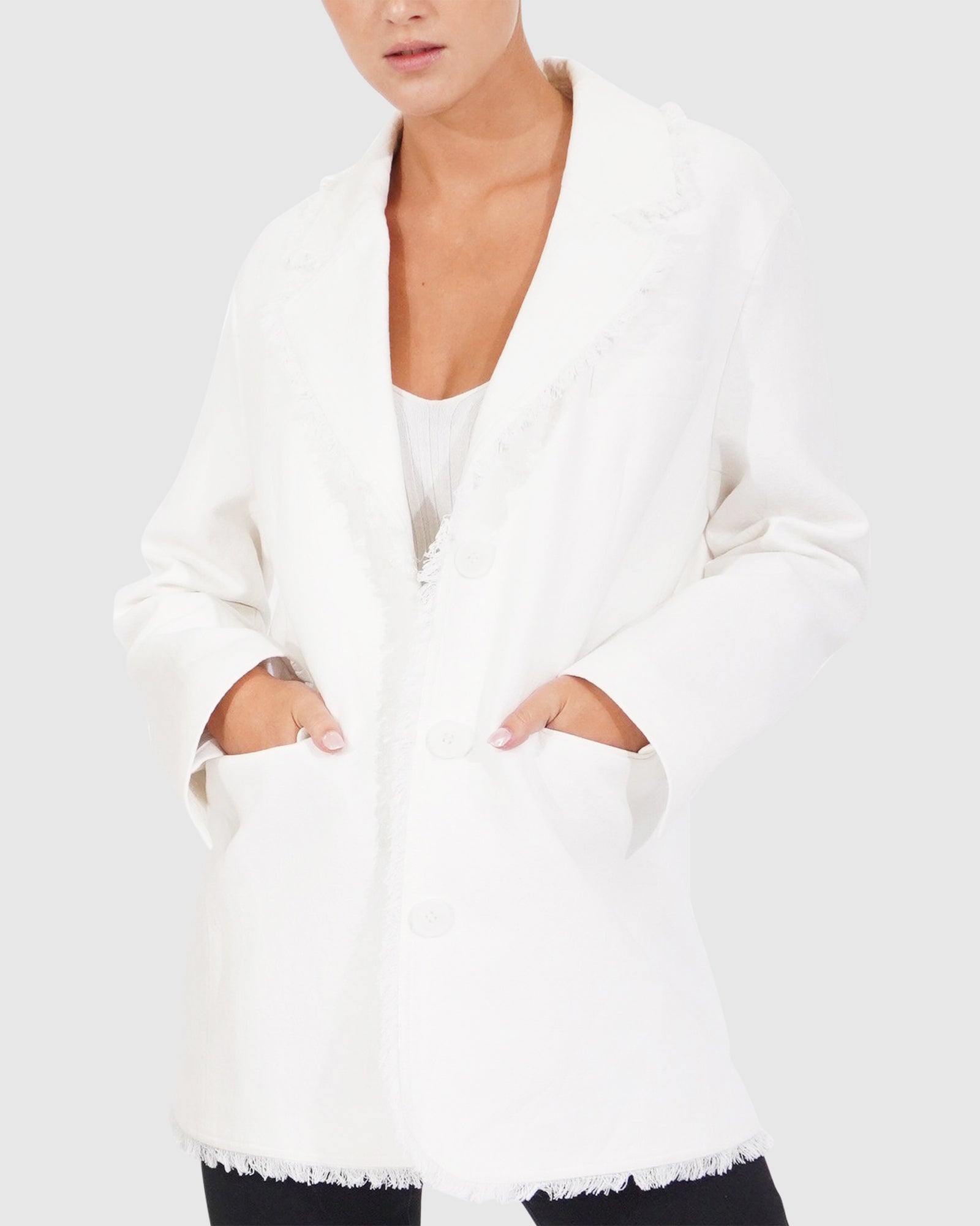 Young Blood Frayed Edge Blazer | Women | Cream