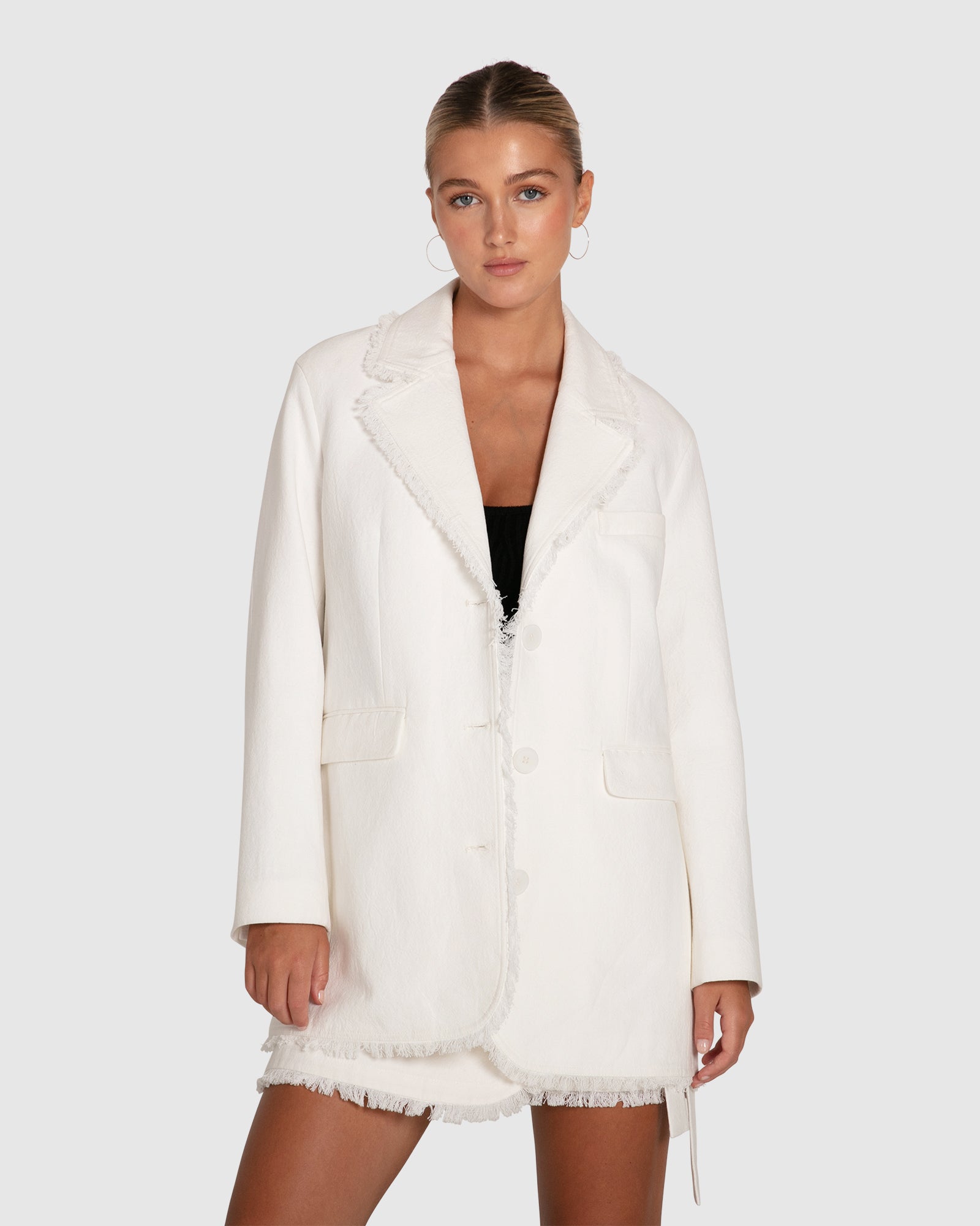 Young Blood Frayed Edge Blazer | Women | Cream