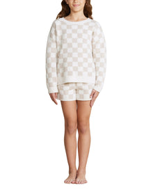 Youth | Cozychic Cotton Checkered Short | Oatmeal-Cream