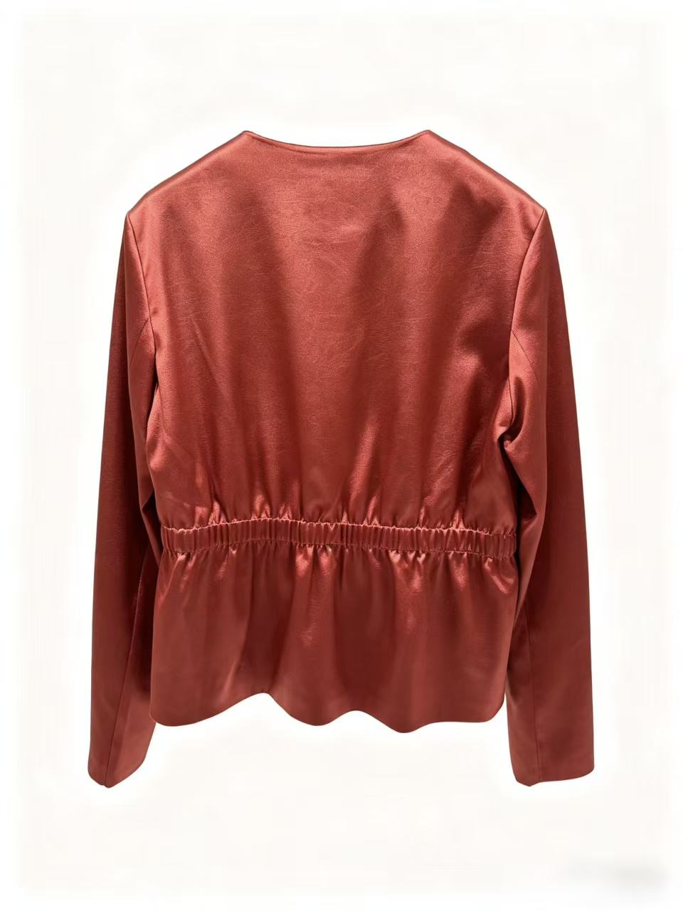 Flattering Cinched Waist & Refined Button-Front Top | Red