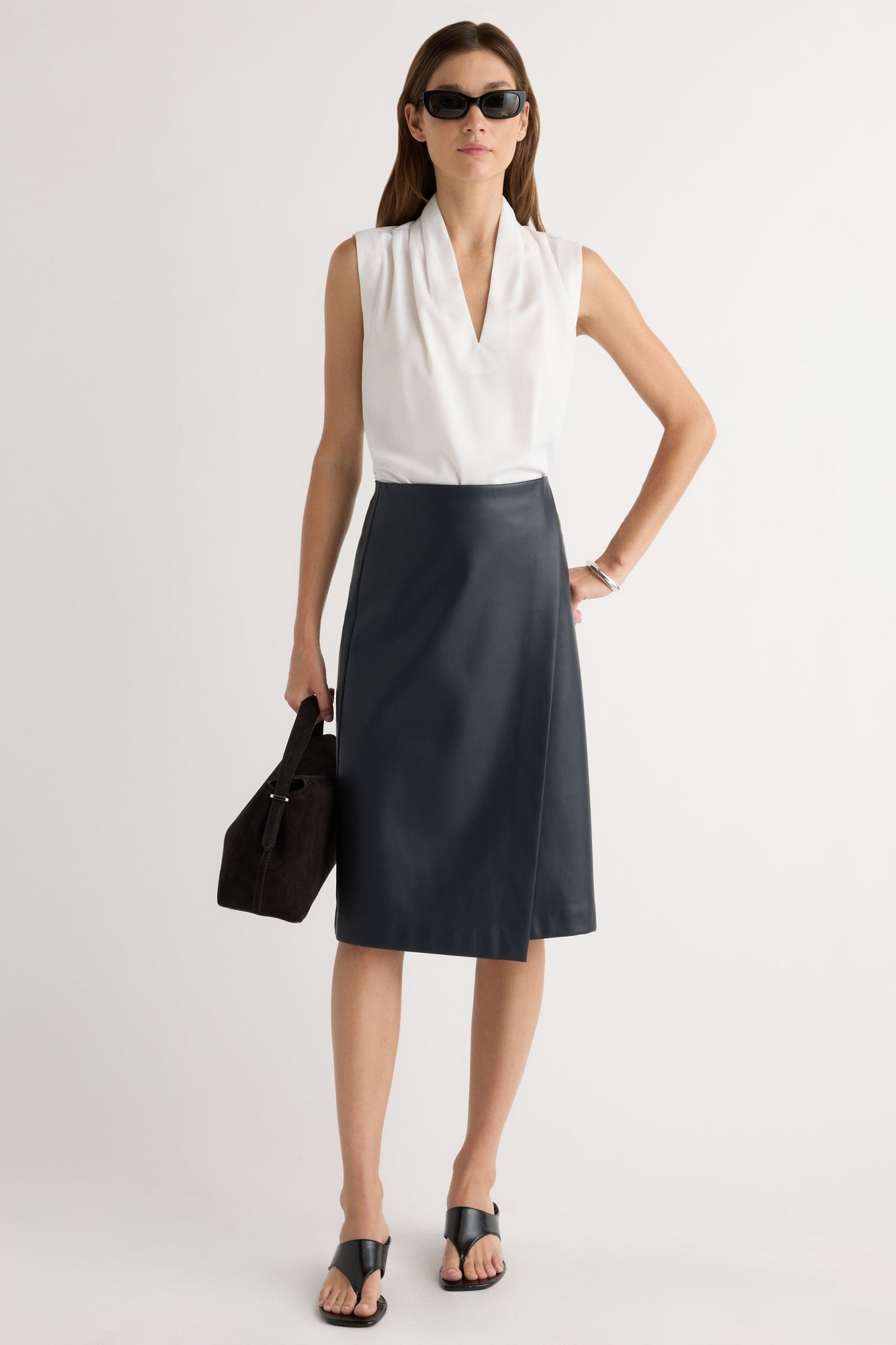 Renee | Alba Asymmetric Vegan Leather Skirt in Size Extra Small