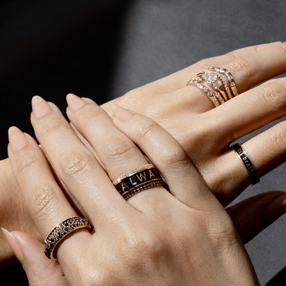 Women | Black Diamond Love Goes Round Eternity Band | 14k Rose Gold