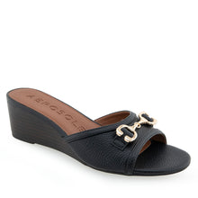 Wava Sandal Dress Wedge | Black Pebbled Faux Leather