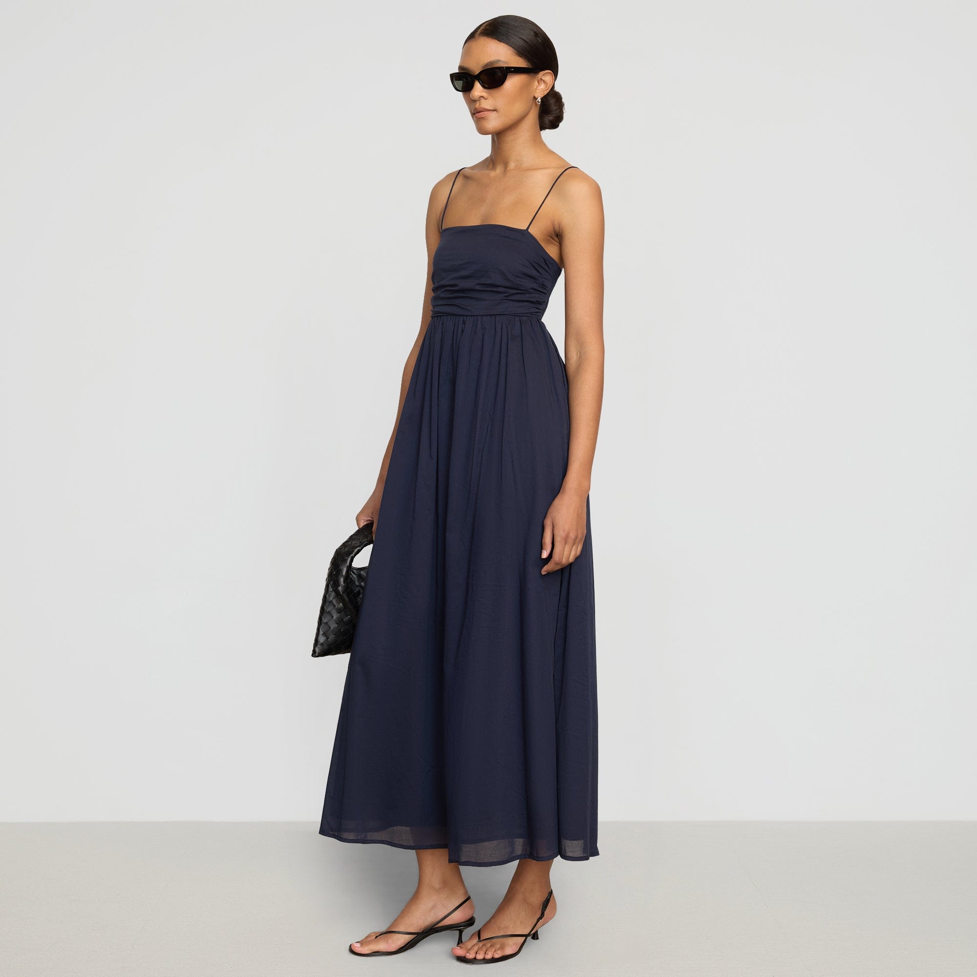 Aurora Ruched Organic Cotton Maxi Dress | Dark Navy