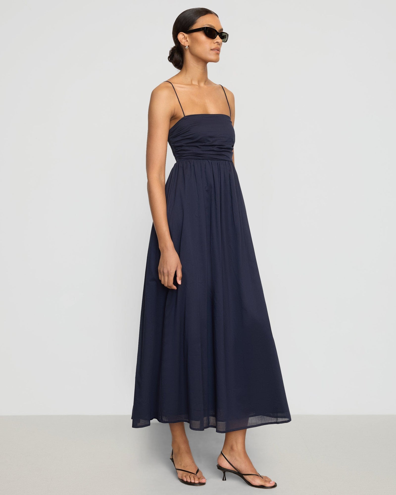 Vanessa | Aurora Ruched Organic Cotton Maxi Dress in Size Small