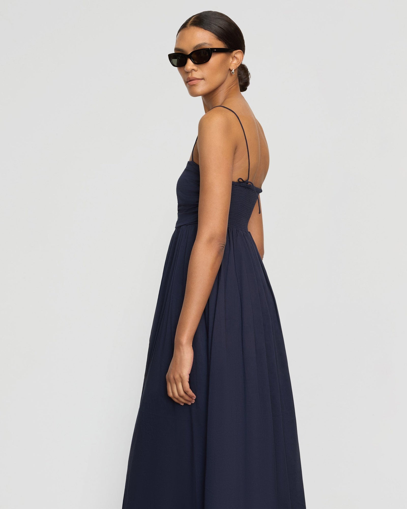 Vanessa | Aurora Ruched Organic Cotton Maxi Dress in Size Small