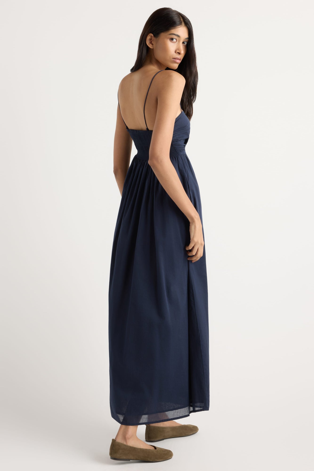 Arya | Aurora Ruched Organic Cotton Maxi Dress in Size Small