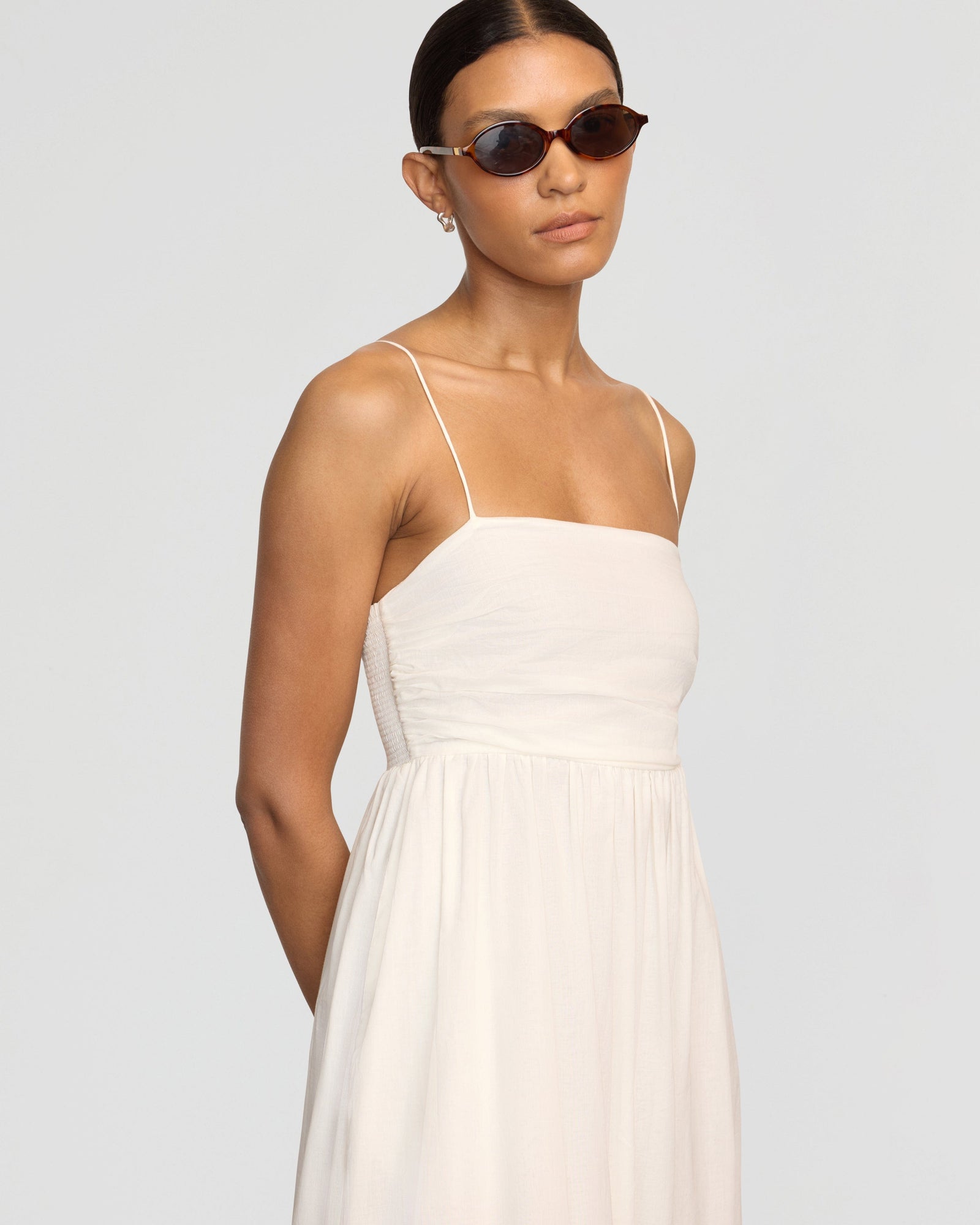 Vanessa | Aurora Ruched Organic Cotton Maxi Dress in Size Small