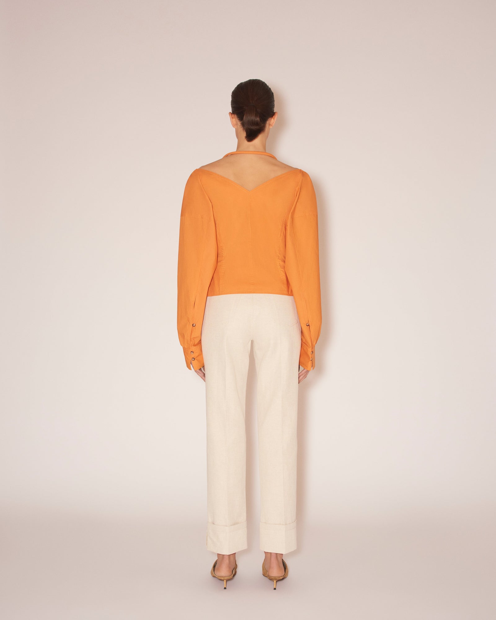 Tami Light Poplin Tie-Neck Top | Orange Merino