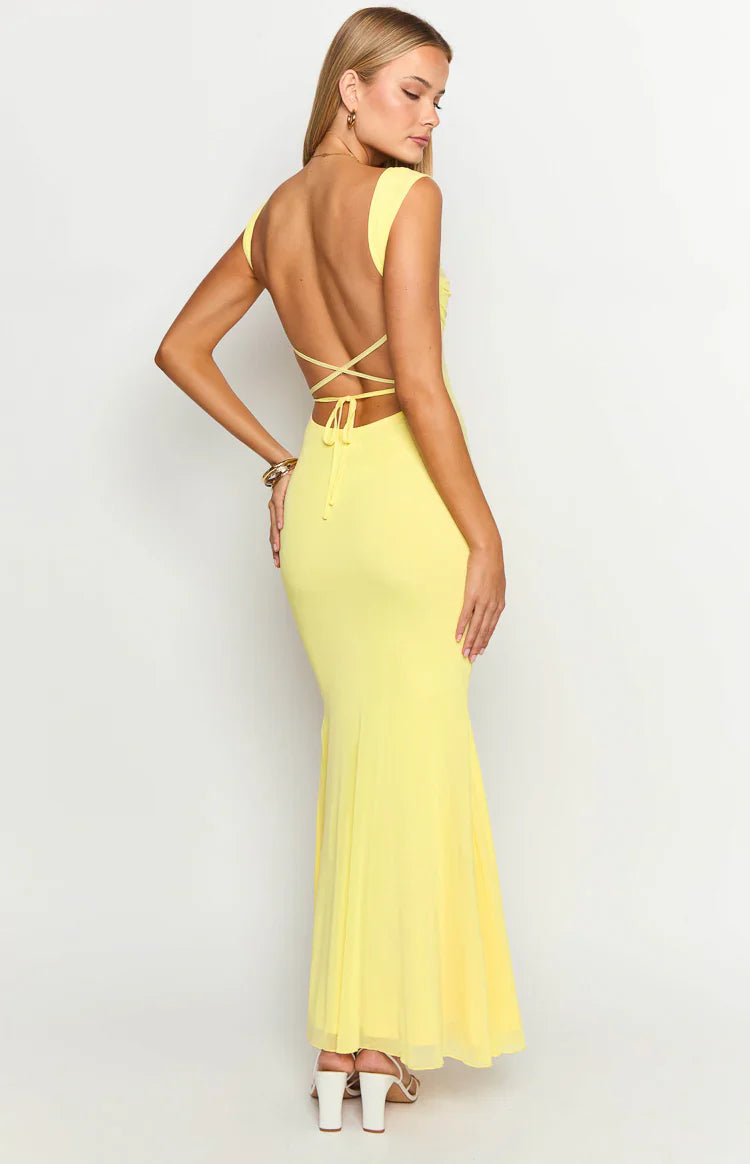 Beverley Mesh Maxi Dress | Yellow