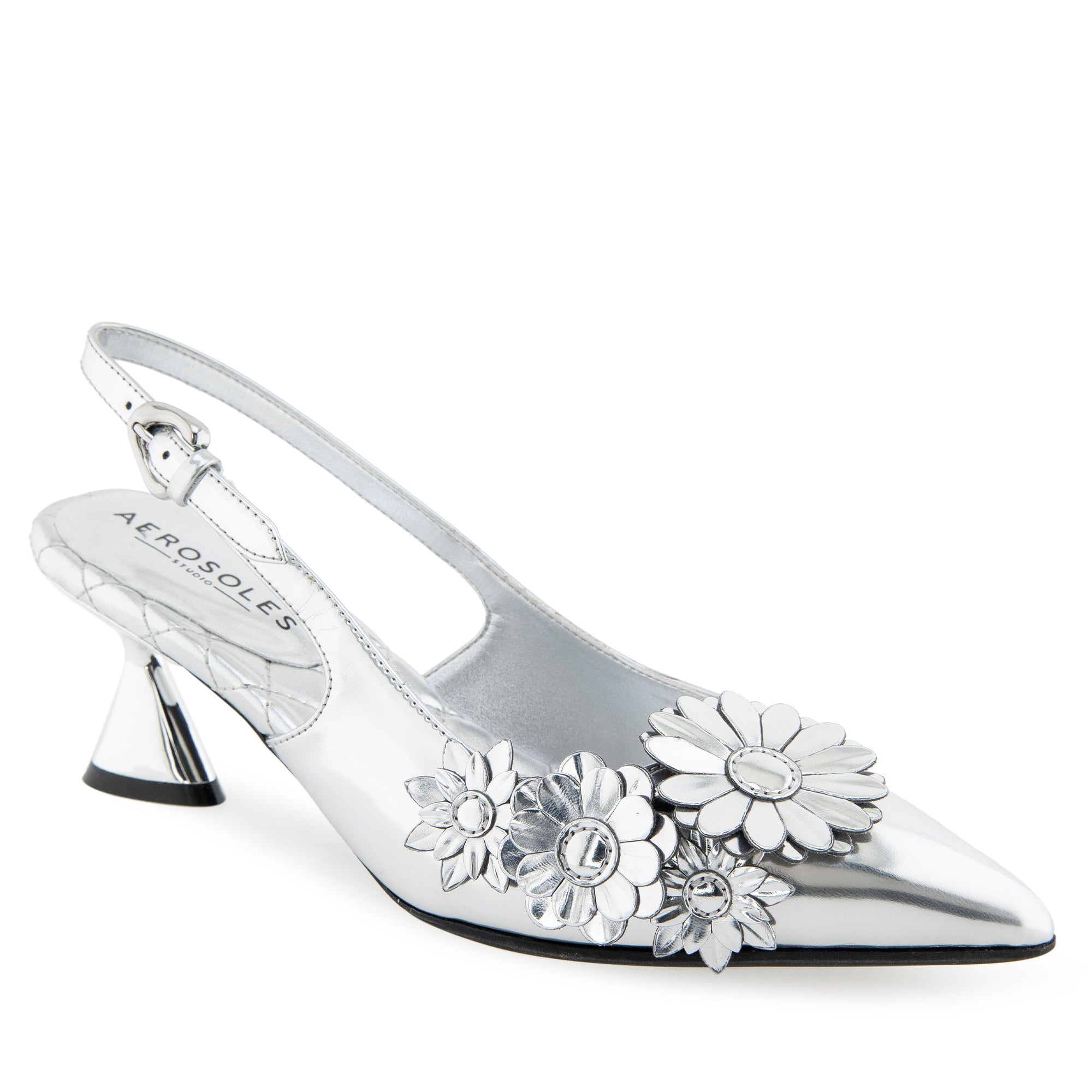 Jaya Dress Slingback | Silver Mirror Metallic Faux Leather