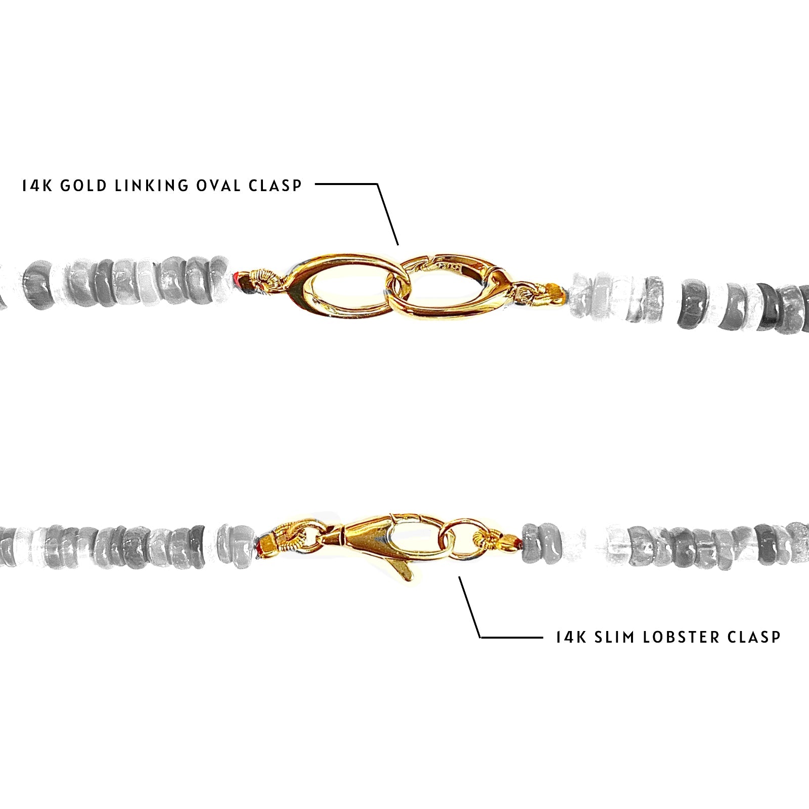 Shimmering beaded necklace made of faceted opals in shades of black, green, and blue on a gold linking ovals and lobster clasp. 