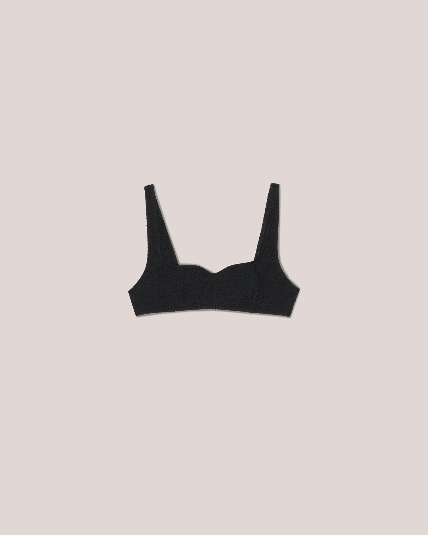 Lona Seersucker-Stretch Bikini Top | Black