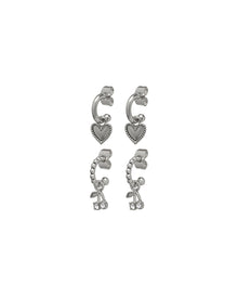 Cherry + Heart Studded Huggies | Silver | Swarovski Crystals