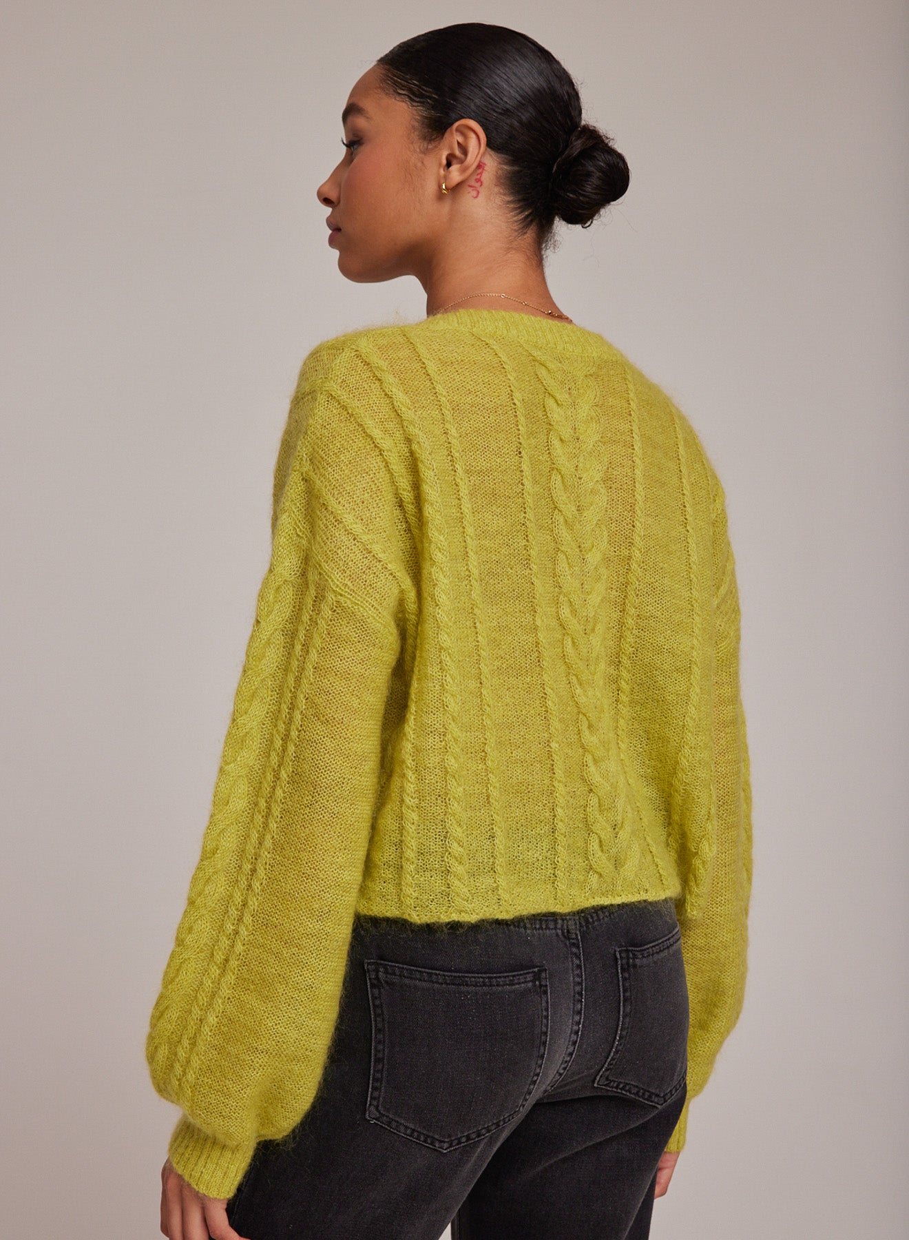 V-Neck Cropped Sweater - Golden Chartreuse