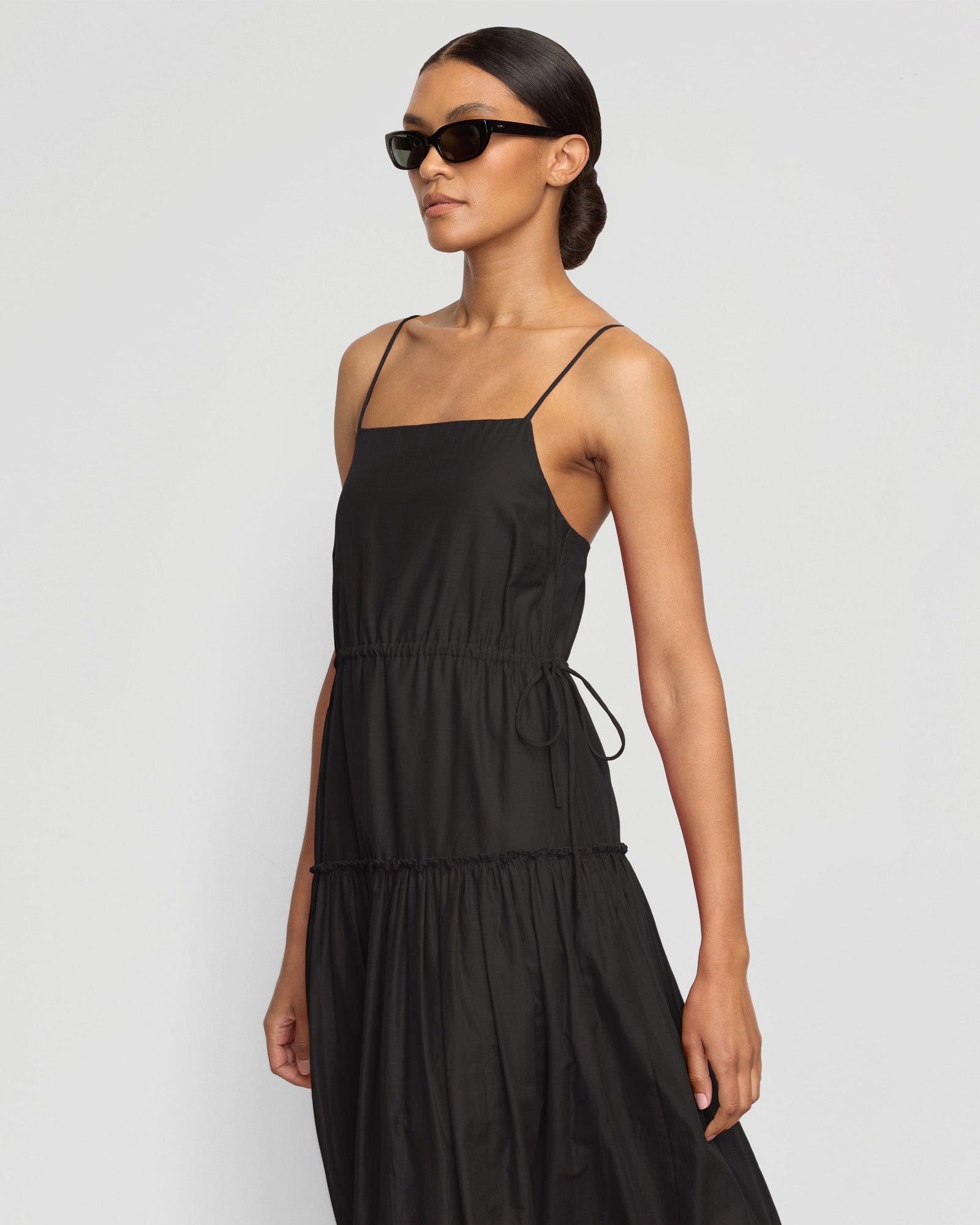 Vanessa | Dalia Tie-Waist Tiered Organic Cotton Dress in Size Small