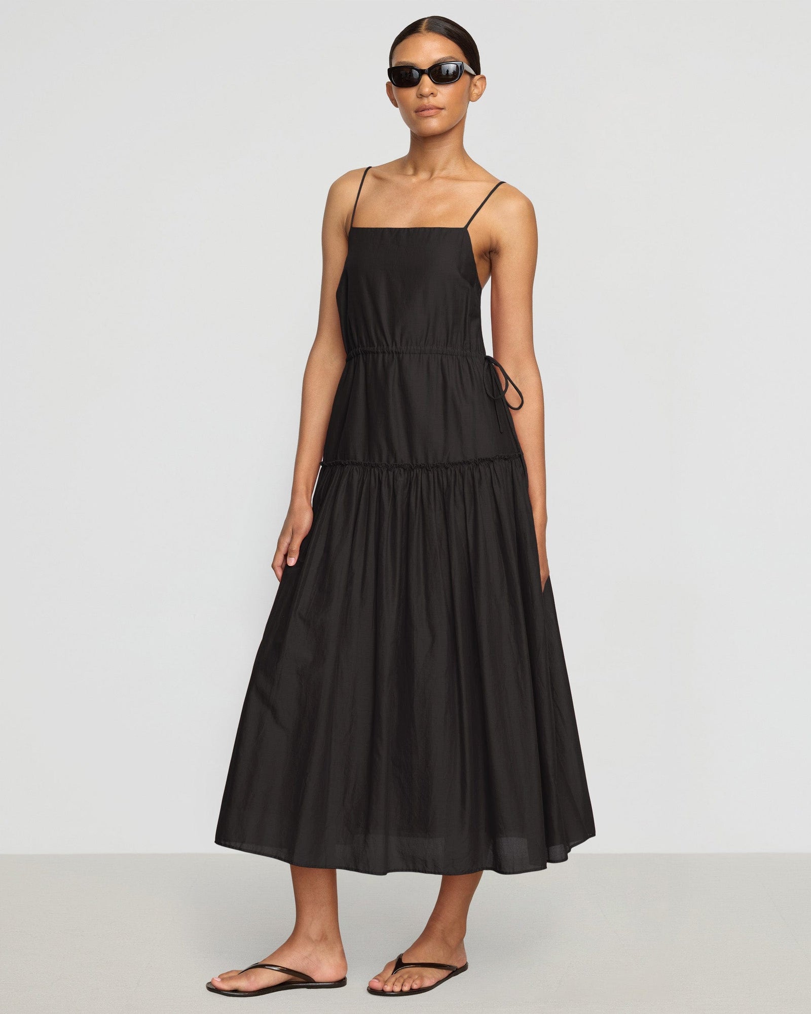 Vanessa | Dalia Tie-Waist Tiered Organic Cotton Dress in Size Small