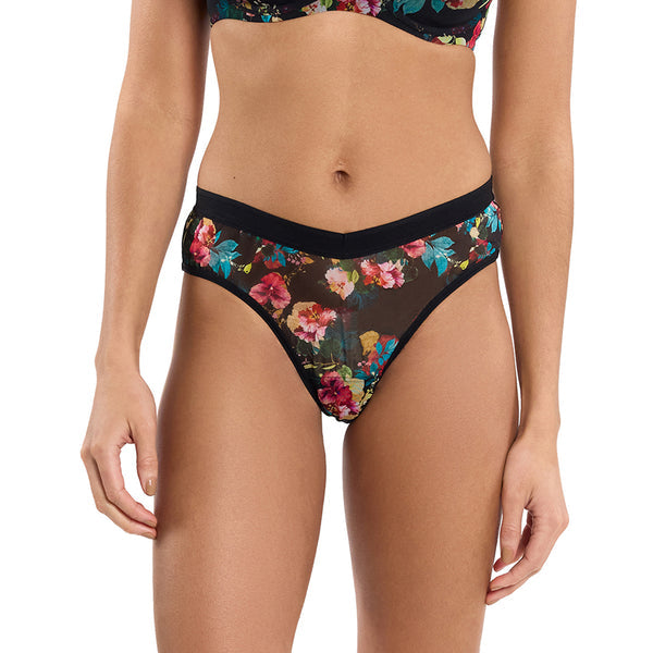 Mesh High Cut Thong | Botanic Romantic (Black)