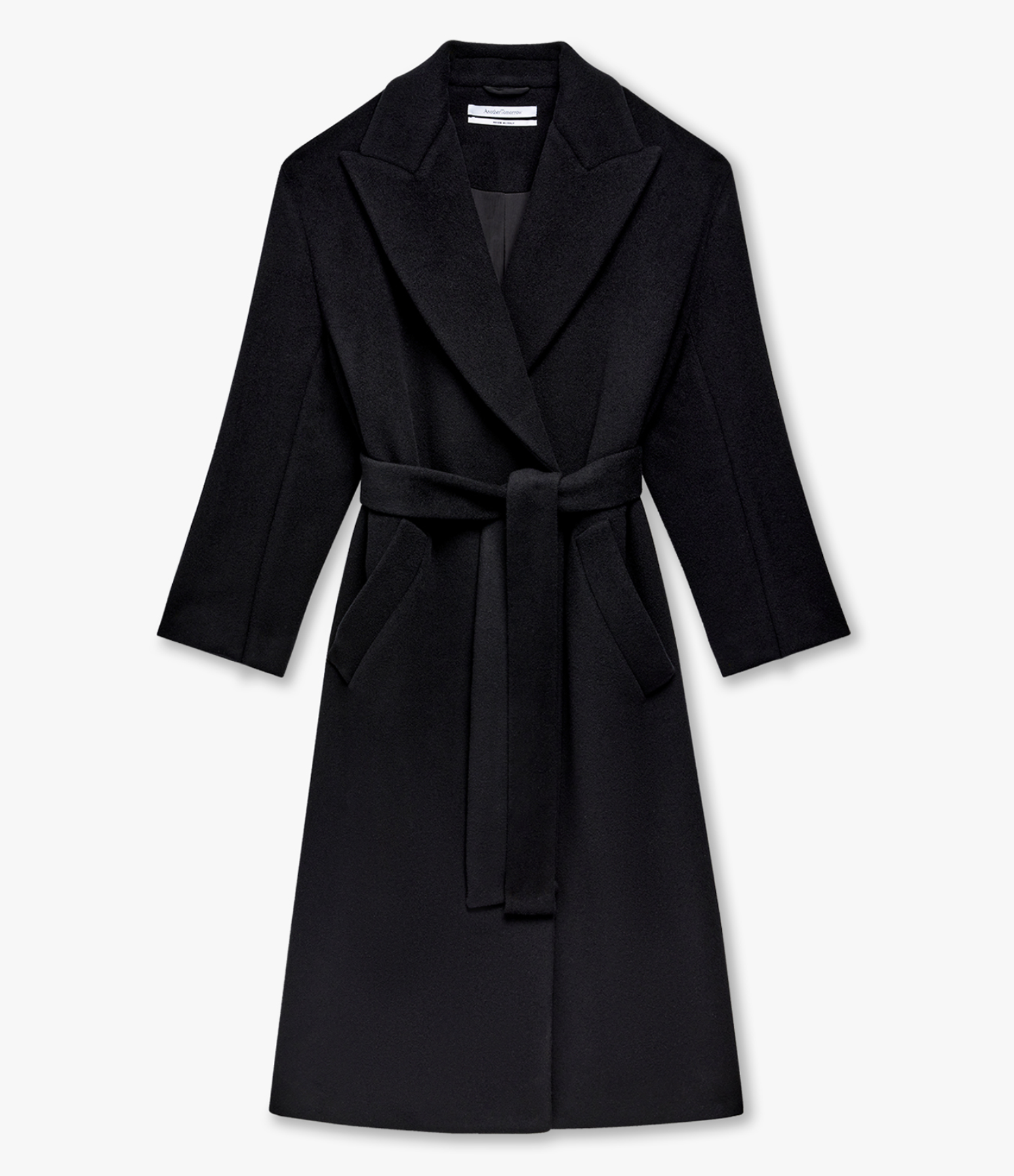 Another Tomorrow Double Breasted Wrap Coat in Black – Wool Women's Outerwear