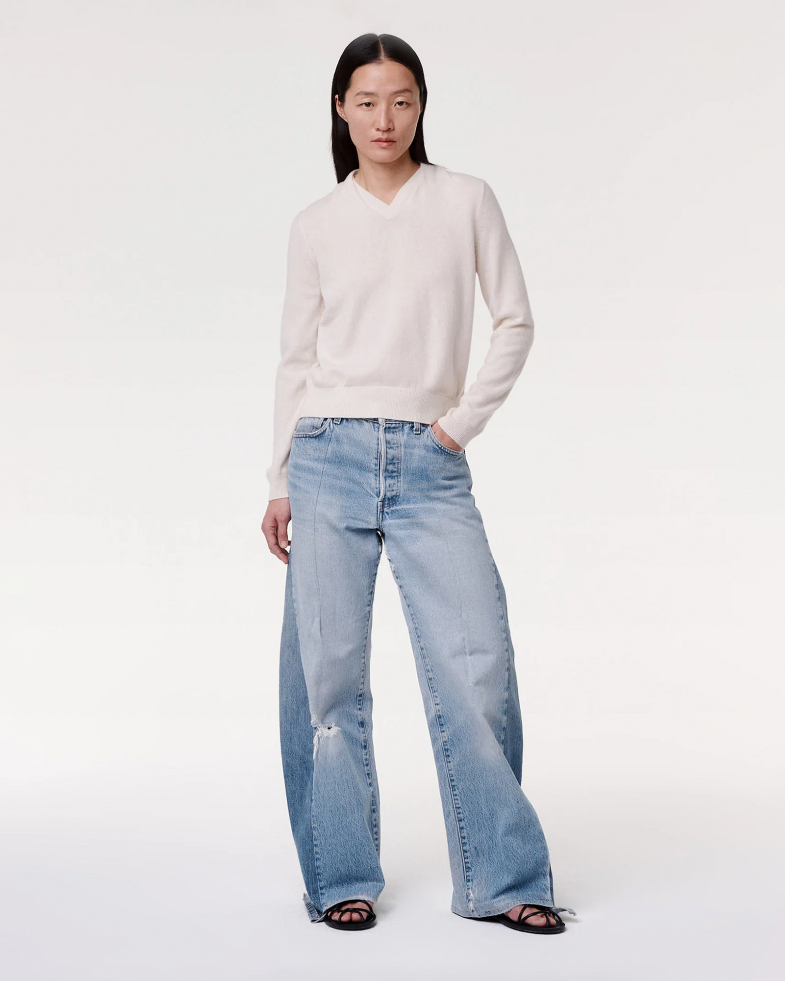 Another Tomorrow Cashmere Draped Neck Sweater in Off White – Cashmere Women's Knitwear
