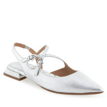 Napoli Dress Flat | Silver Metallic Textured Faux Leather