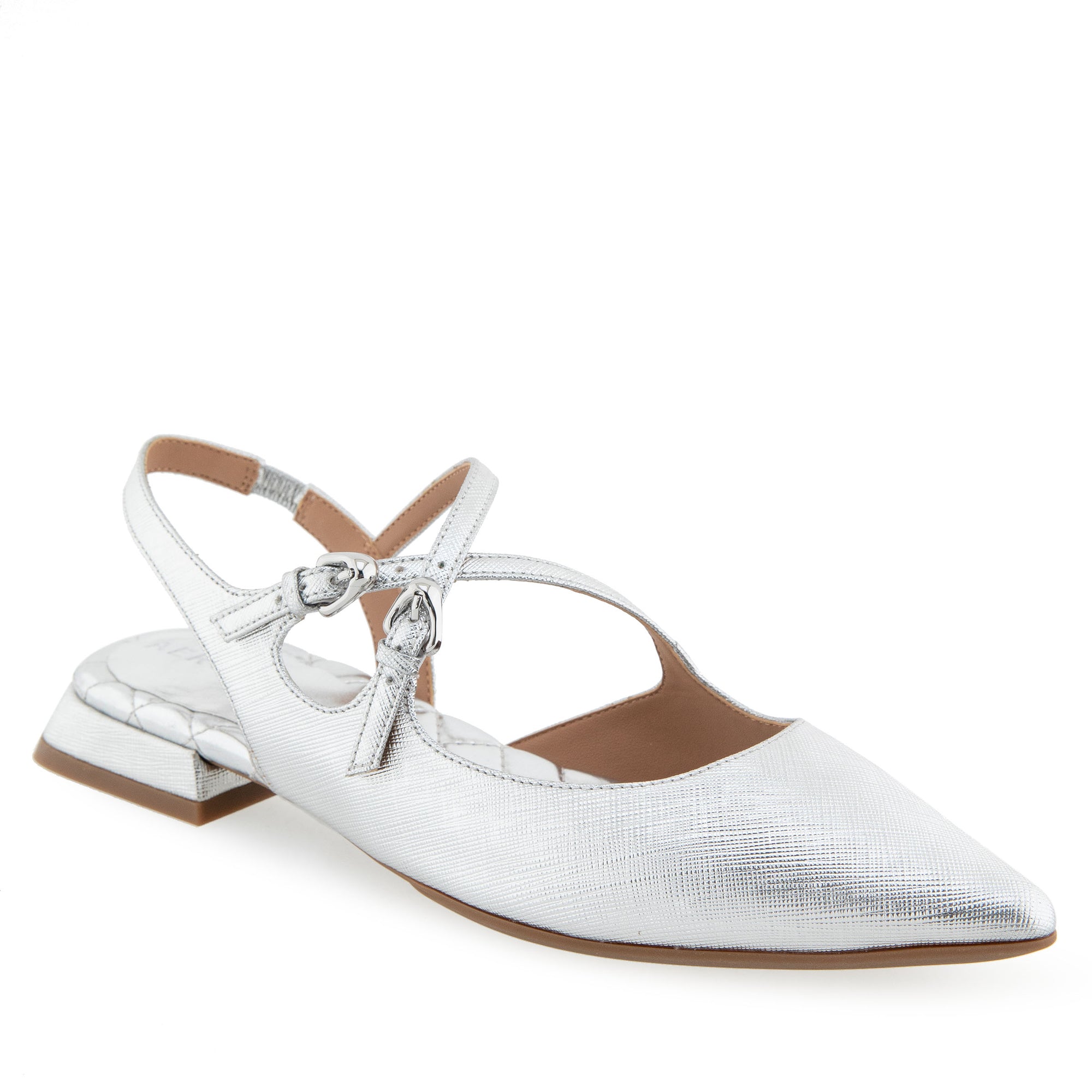 Napoli Dress Flat | Silver Metallic Textured Faux Leather