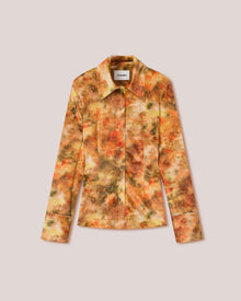 Annick Printed Stretch-Velvet Shirt | Hazy Floral Orange