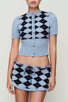 Womens | The Sweet Argyle Wool Cardigan | Heather Grey