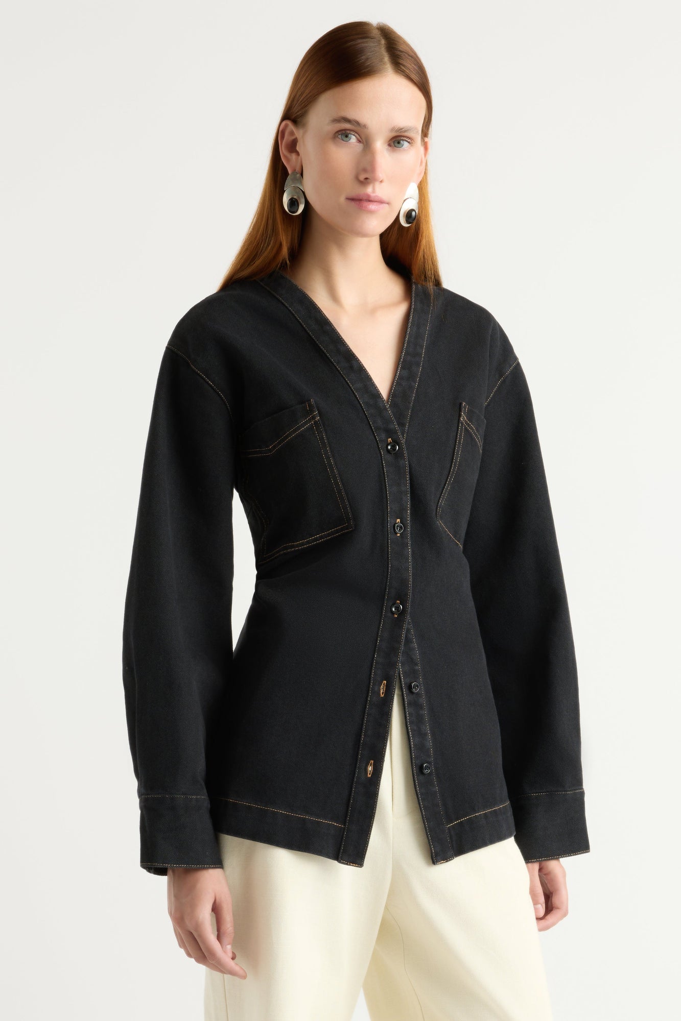 Kelsey | Emmett Structured-Sleeve Denim Jacket in Size Small