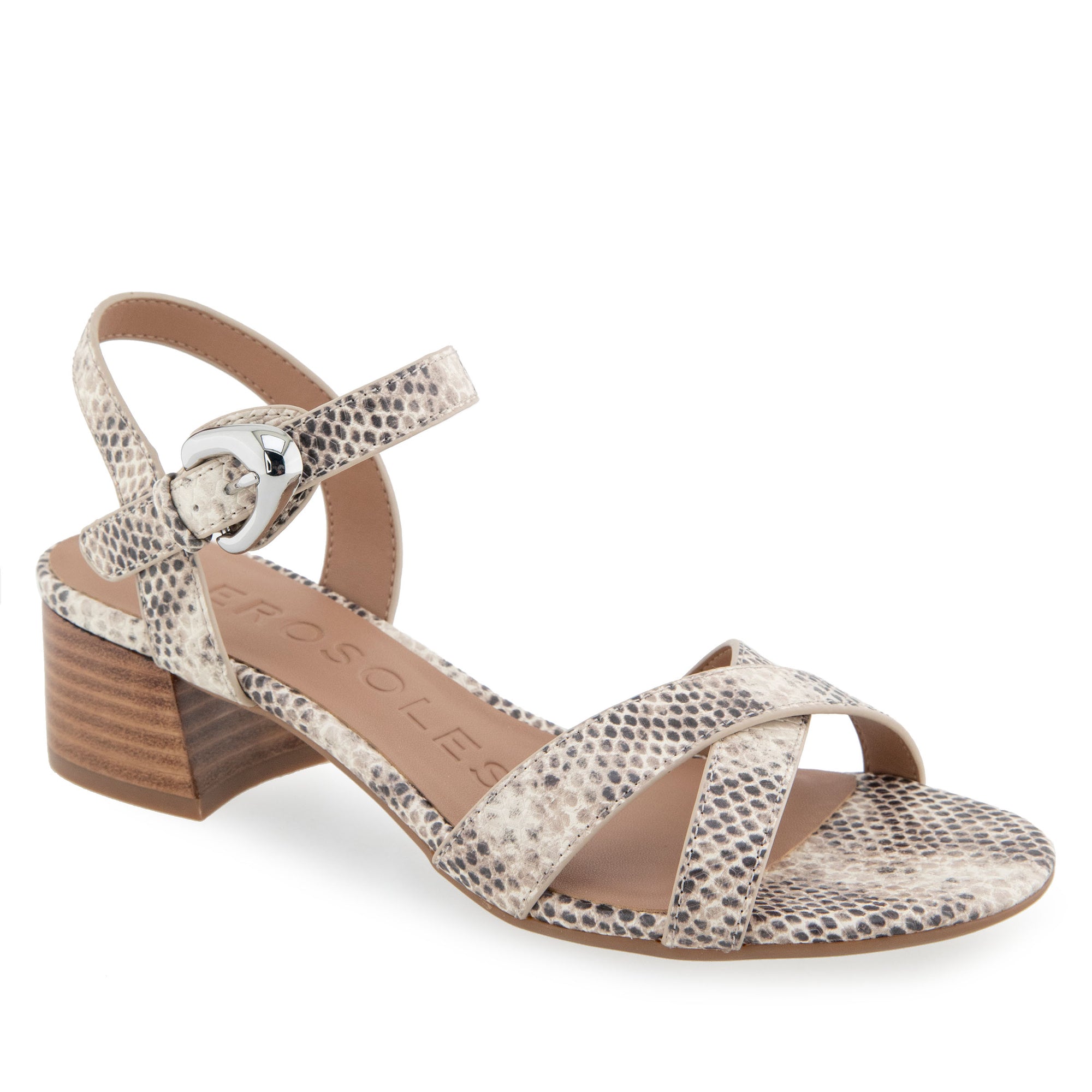 Cinzia Sandal Block Heel | Roccia Printed Snake Faux Leather