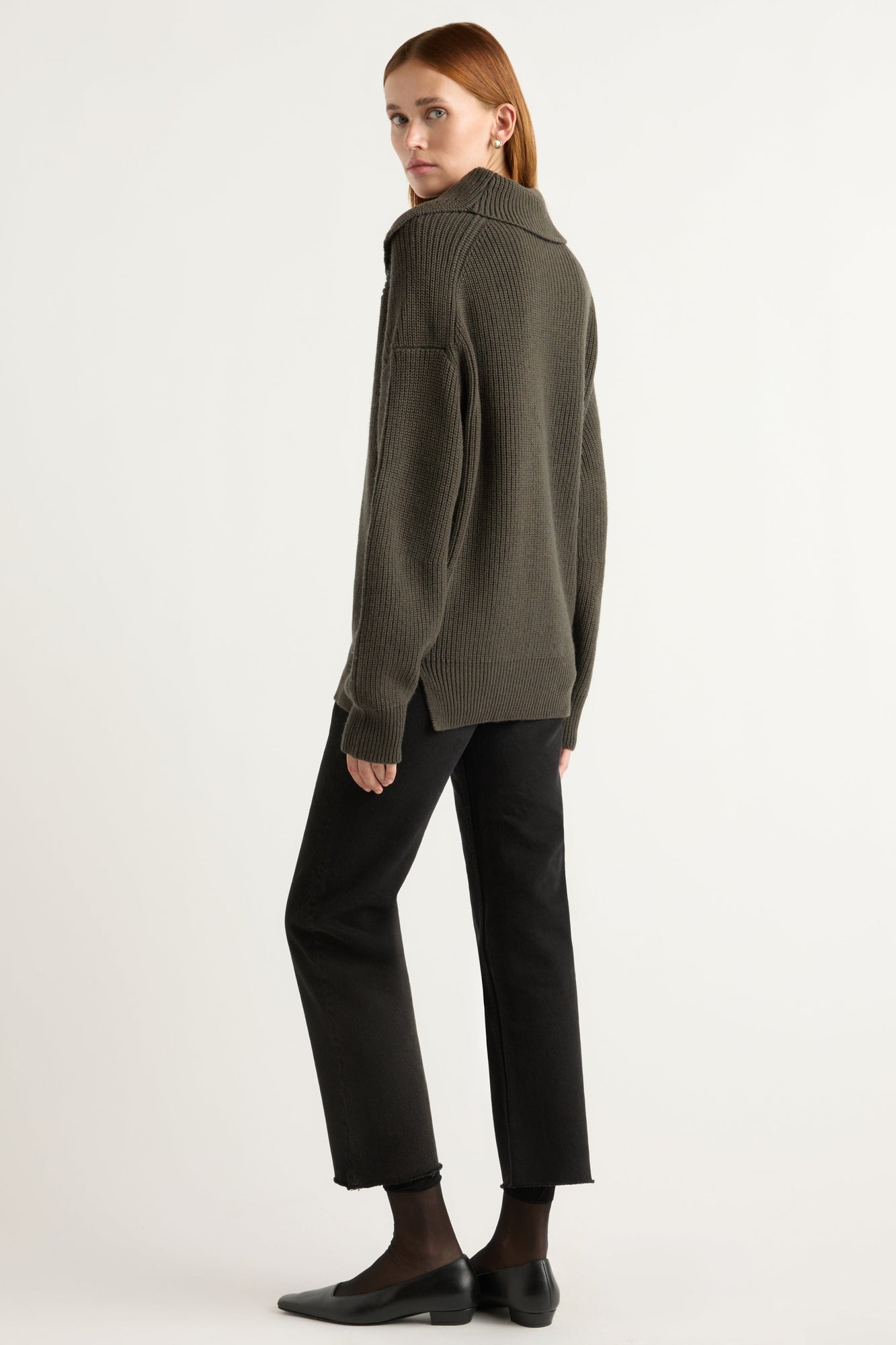 Kelsey | Ezra Organic Cotton-Wool Foldover-Collar Sweater in Size Small