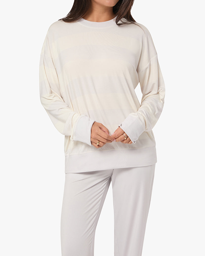 Oversized Long Sleeve Crewneck Top | Cloud Grey/Ivory