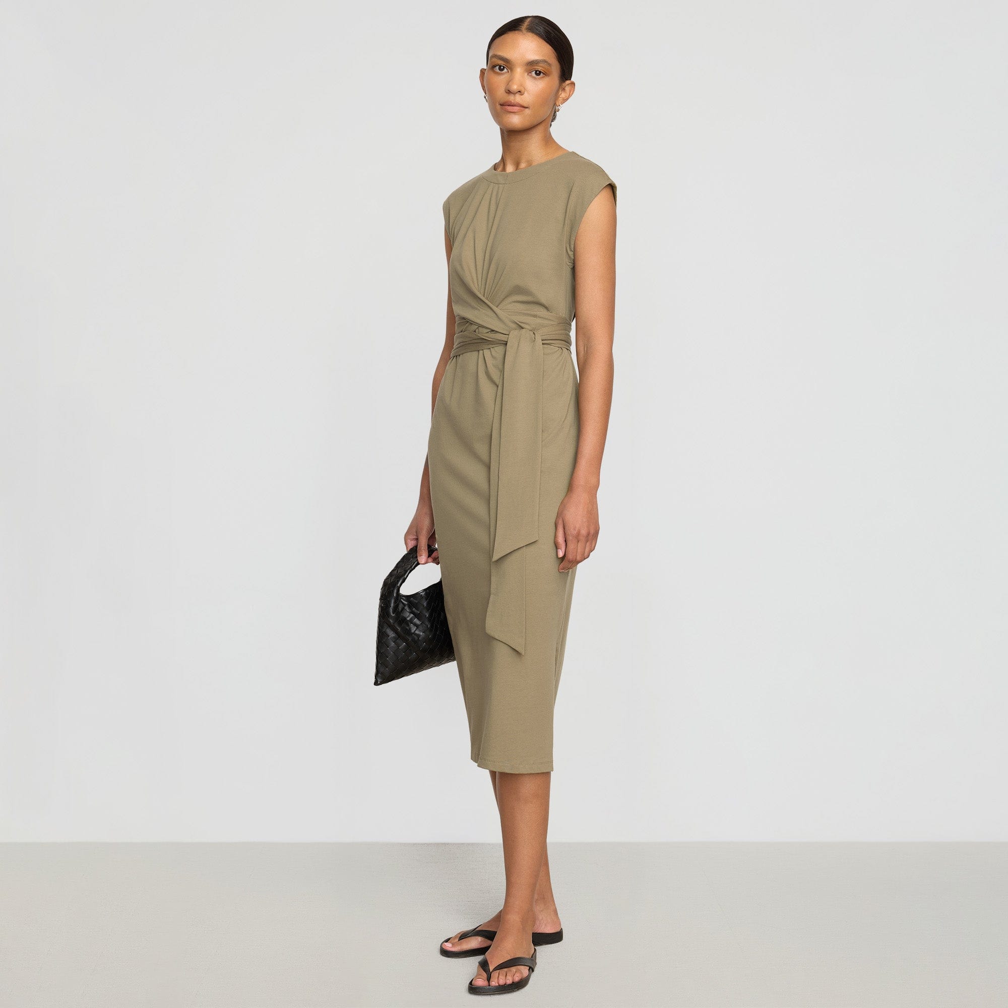 Fei Tie-Front Organic Cotton Dress | Khaki Green