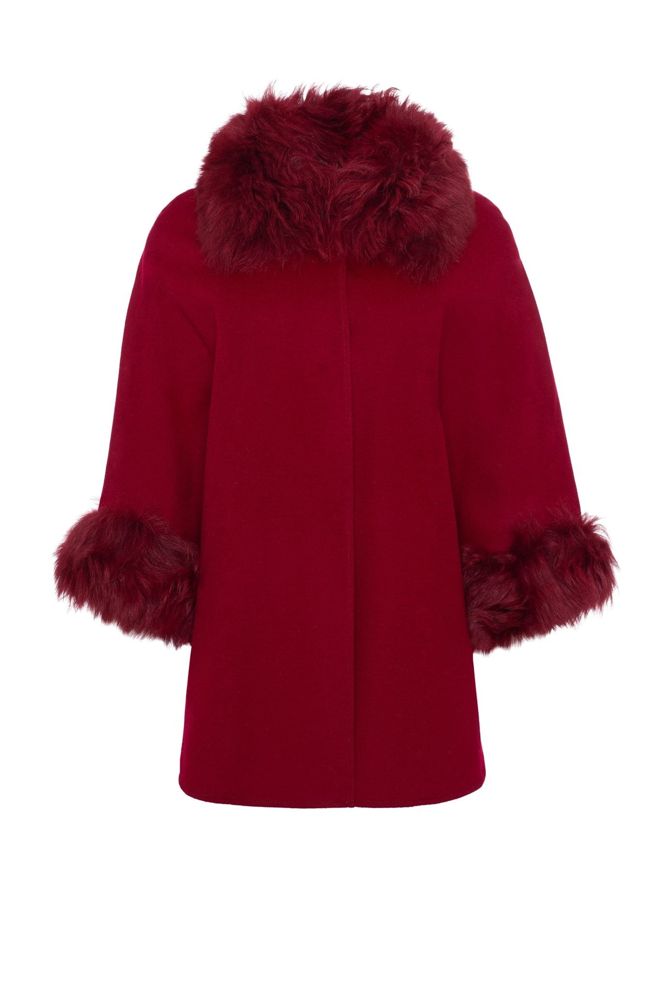 Women | Select Wool Cape With Select Lamb Collar And Cuffs | Wine