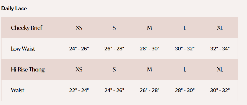 Product size guide