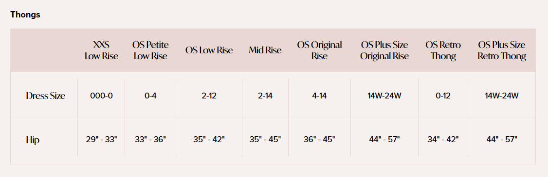 Product size guide