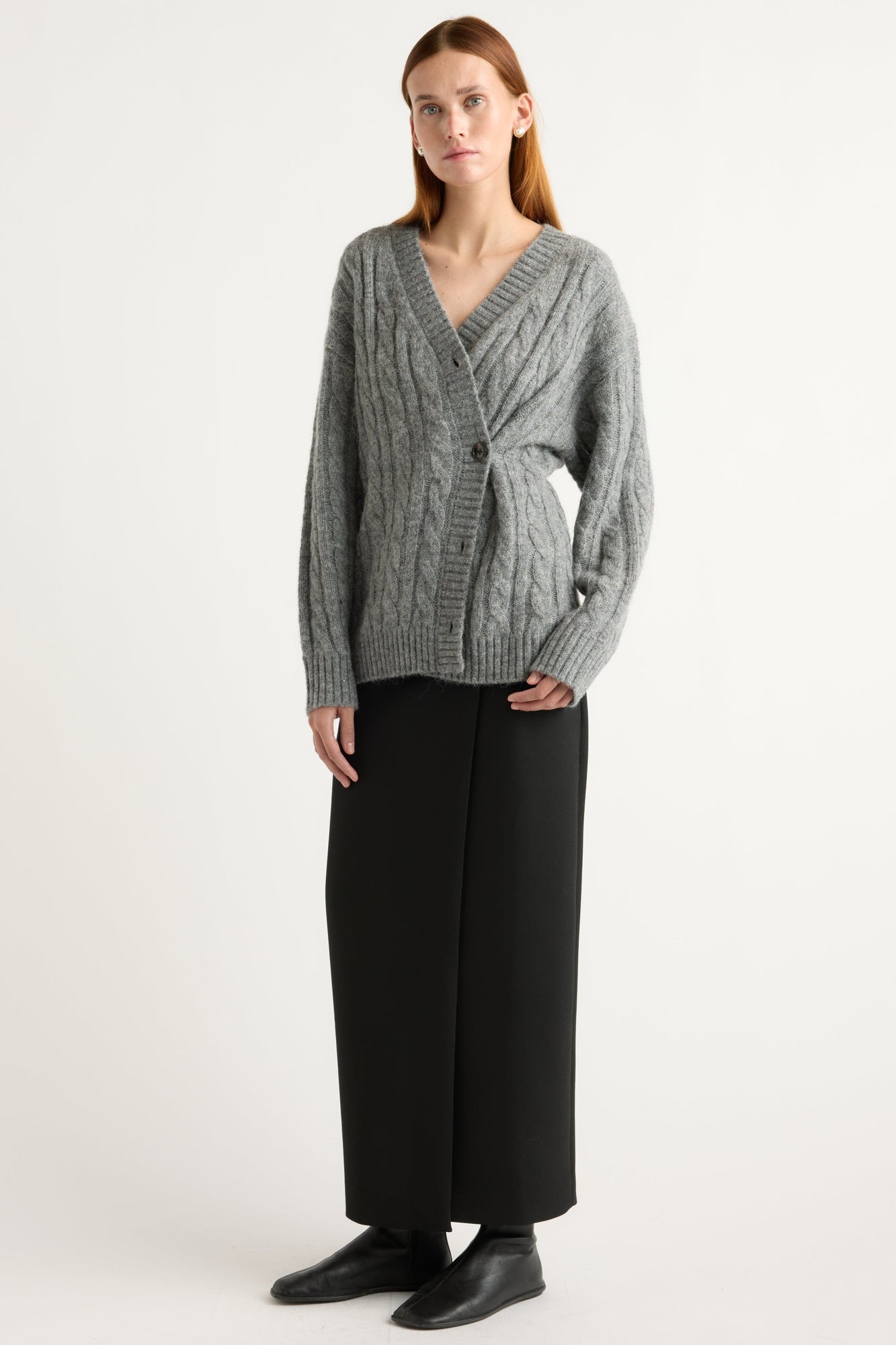Kelsey | Hikari Asymmetric Cable Knit Cardigan in Size Small